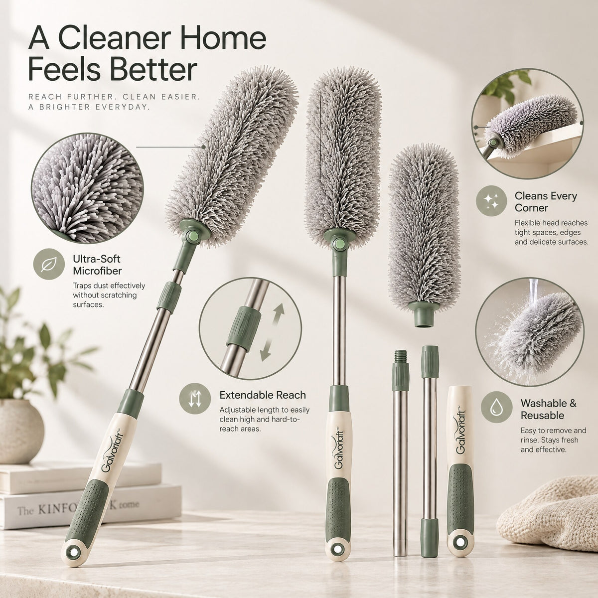 Galvoriaft™ Extendable Microfiber Duster – image 1