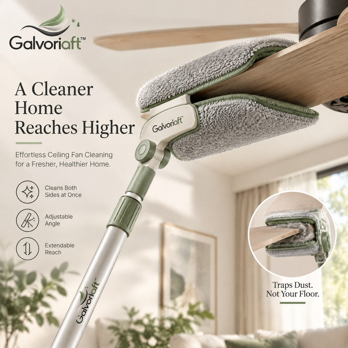 Galvoriaft™ Extendable Microfiber Duster Mop – white background view