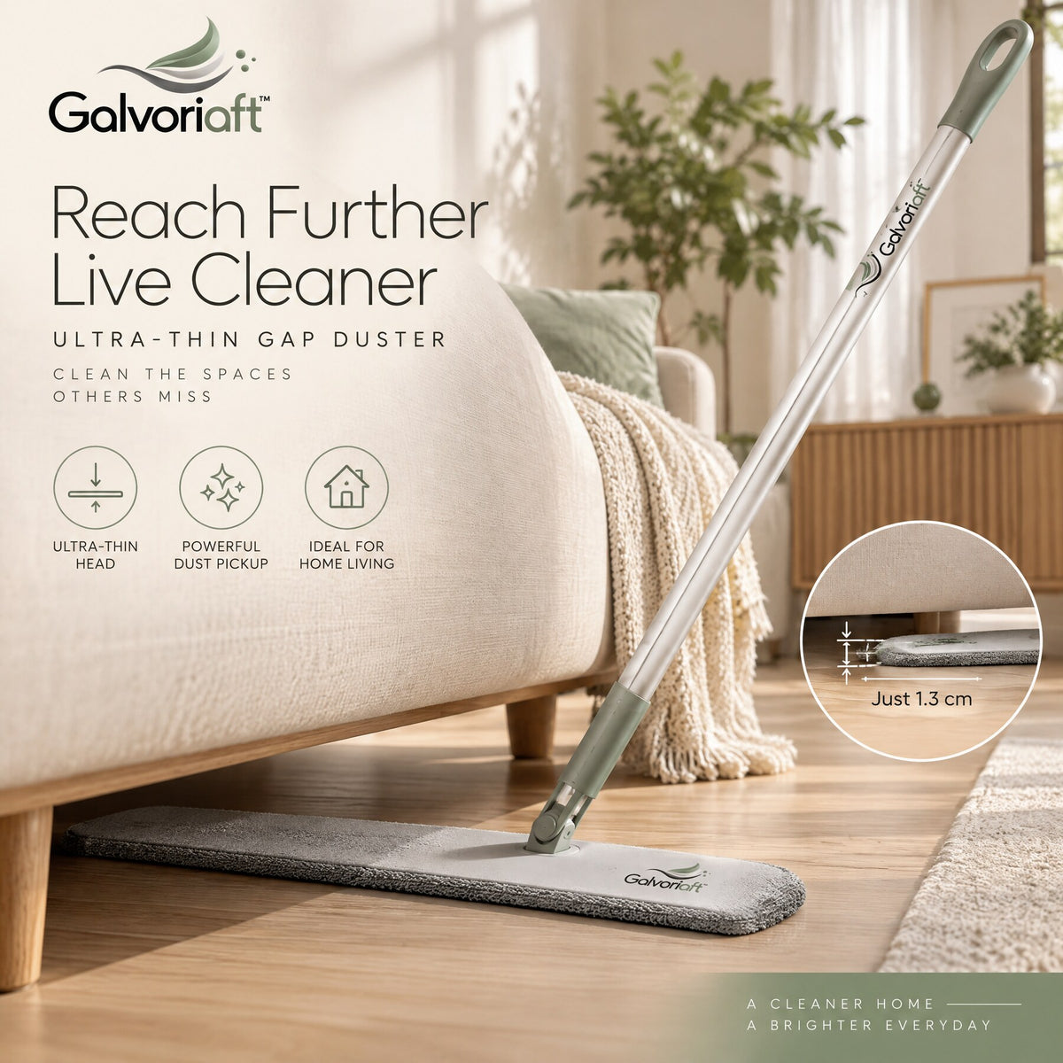 Galvoriaft™ Flat Microfiber Dust Mop with Extendable Handle – white background view