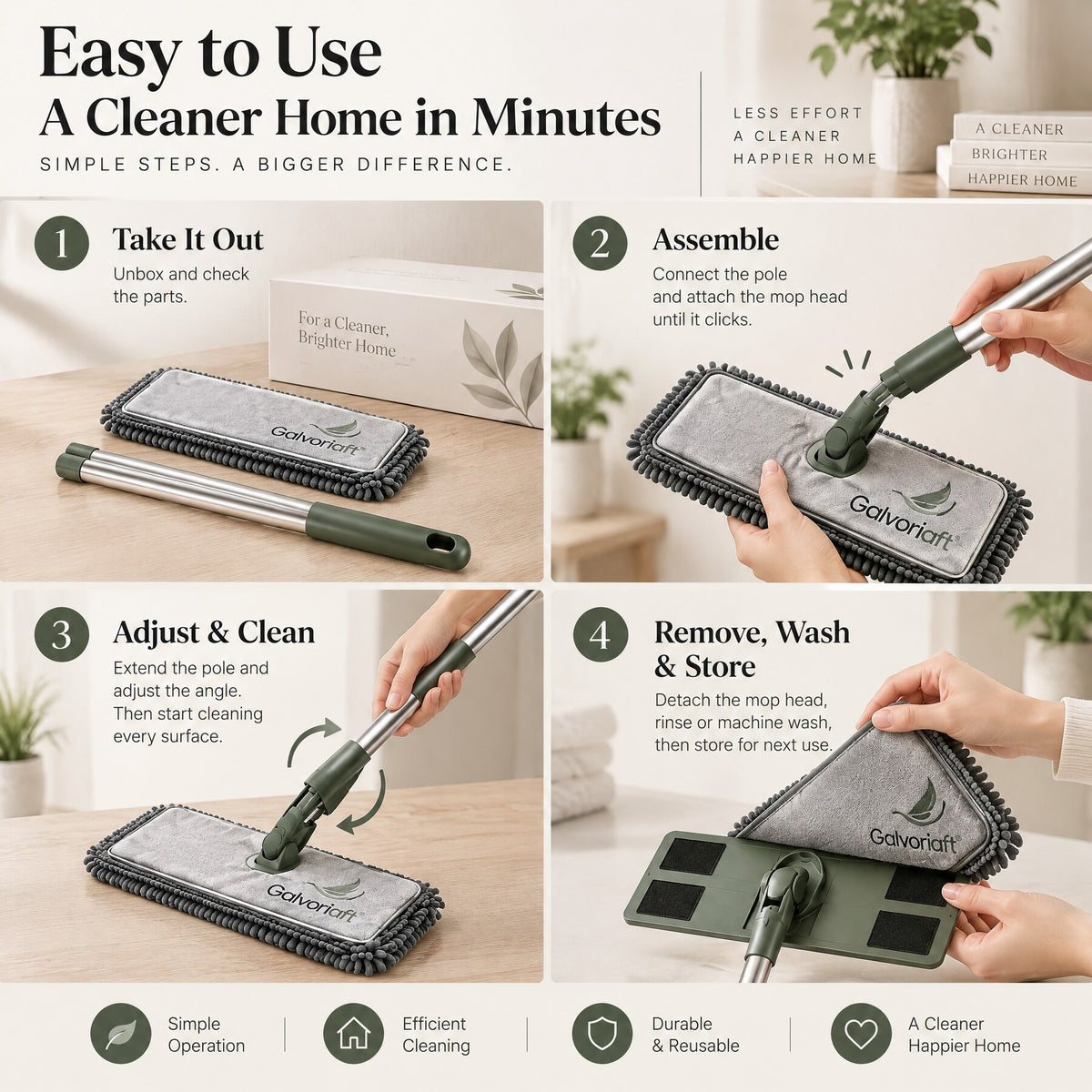 Galvoriaft™ Flat Microfiber Dust Mop with Extendable Handle – image 3