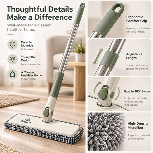 Galvoriaft™ Flat Microfiber Dust Mop with 360° Swivel Head & Adjustable Handle – image 1