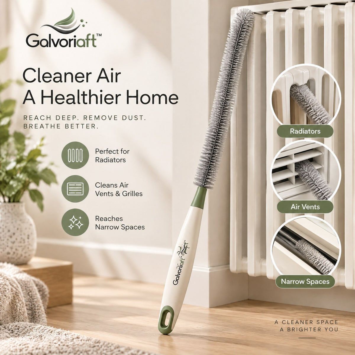 Galvoriaft™ Flexible Dusting Brush with Adjustable Head – white background view