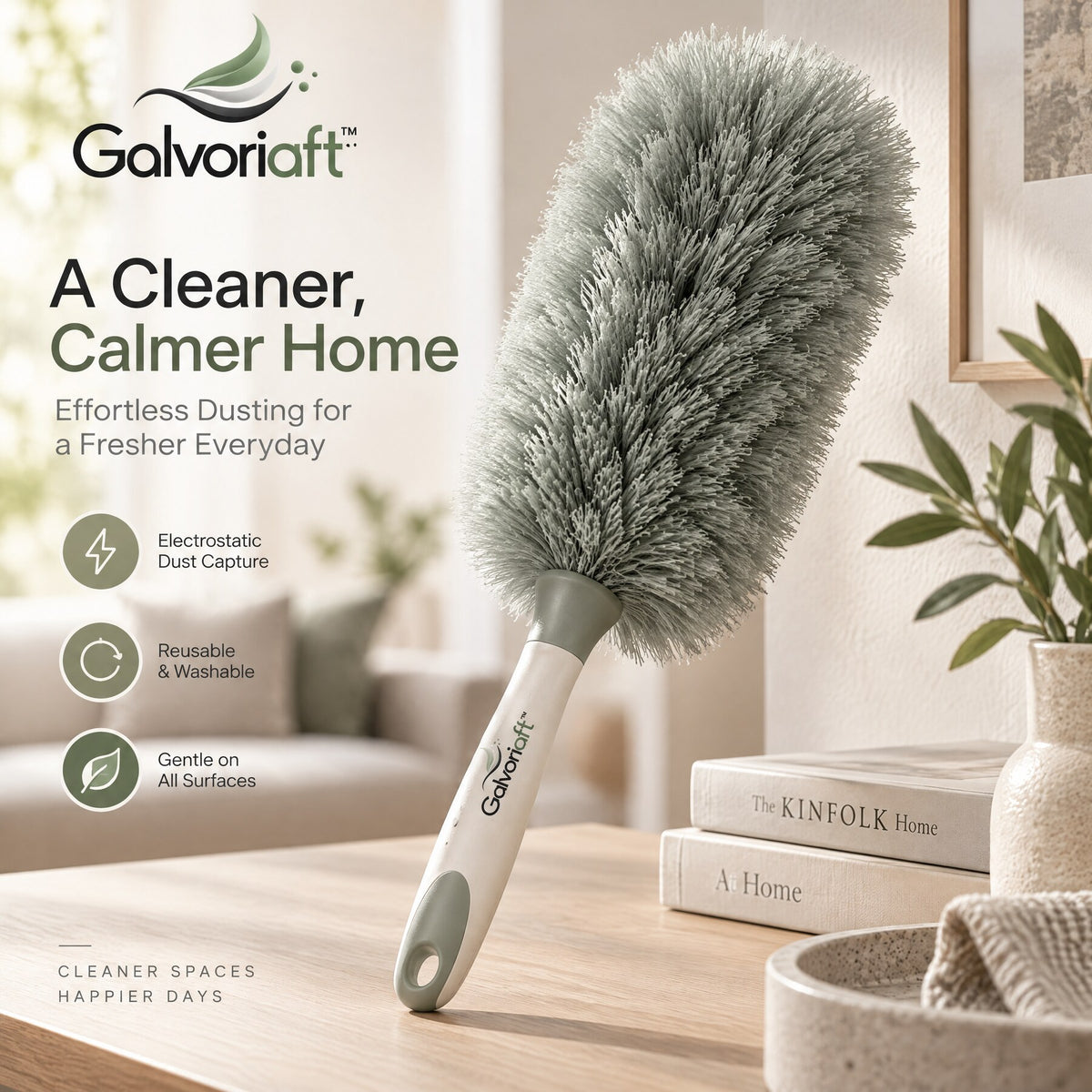 Galvoriaft™ Ultra-Soft Microfiber Dusting Brush – white background view