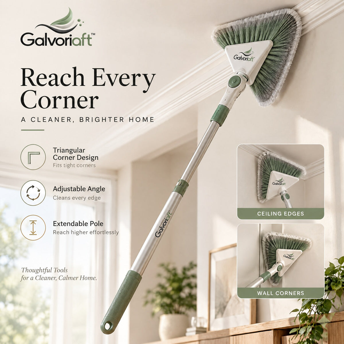Galvoriaft™ Extendable Ceiling Dust Brush – white background view