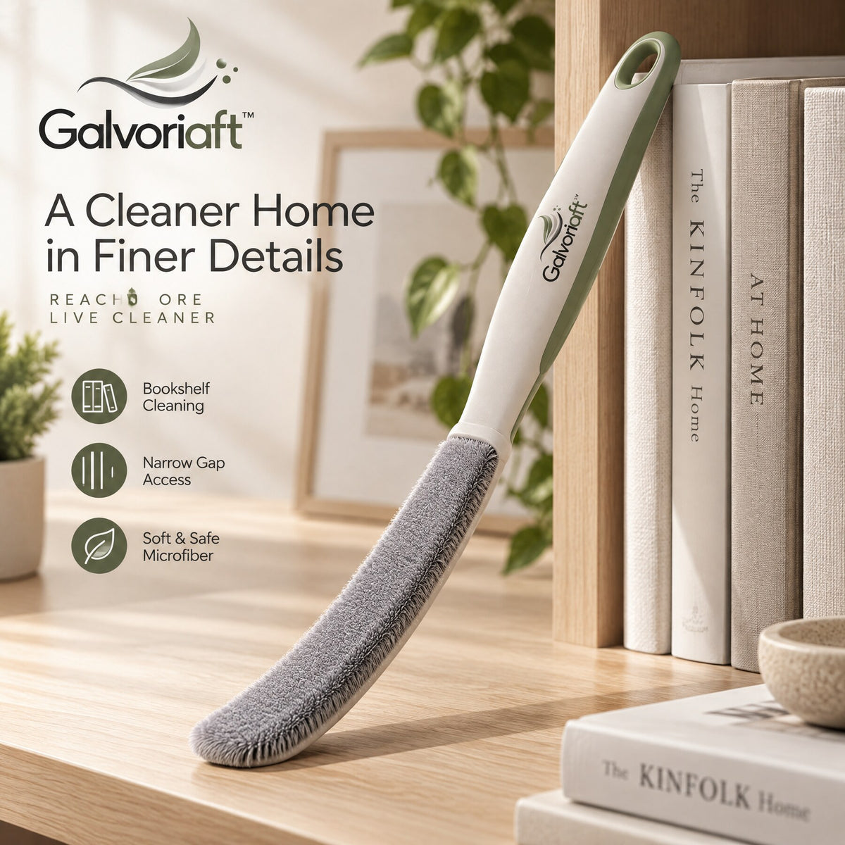 Galvoriaft™ Microfiber Long Handle Dusting Brush – white background view