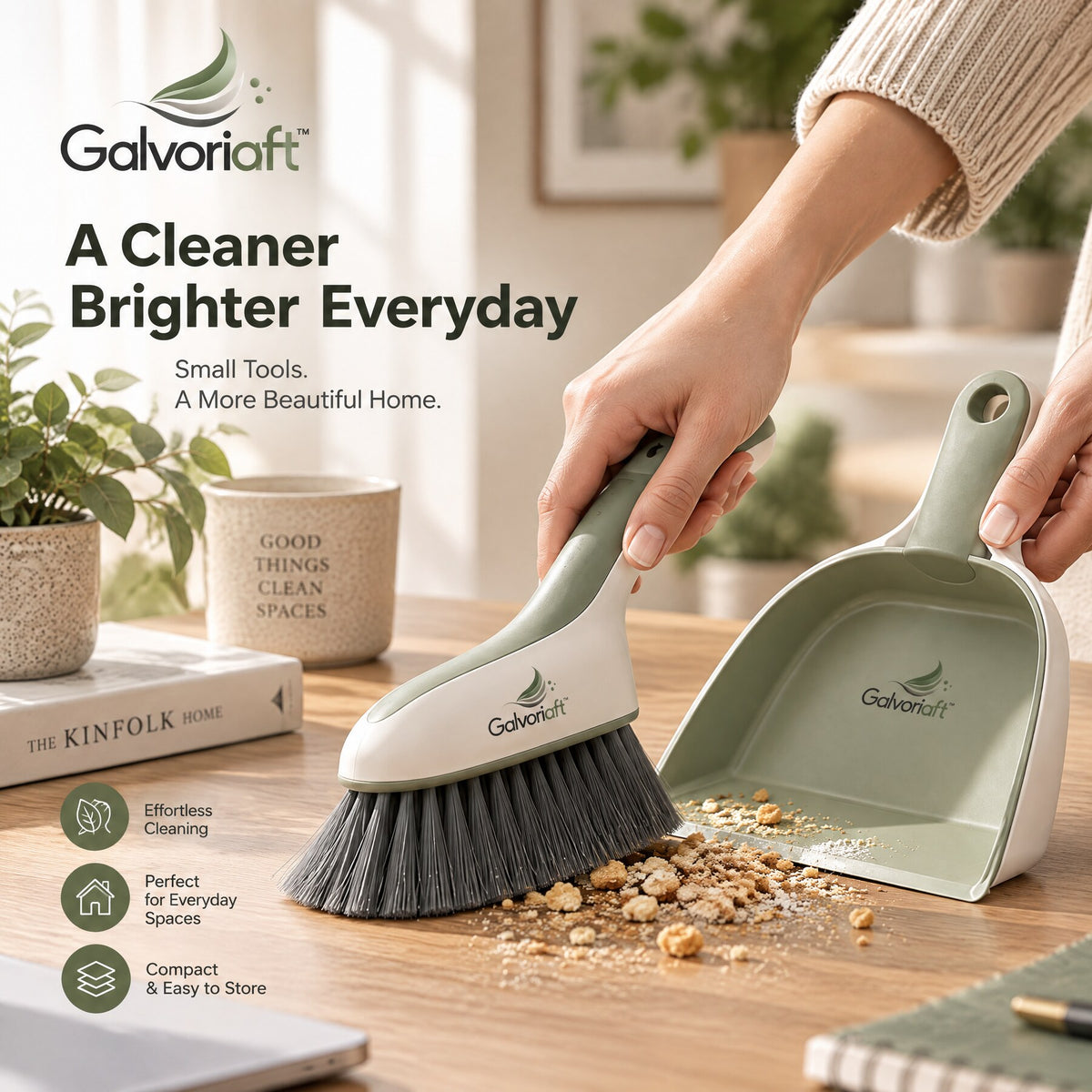 Galvoriaft™ Dustpan & Brush Set – white background view