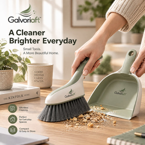 Galvoriaft™ Dustpan & Brush Set – white background view